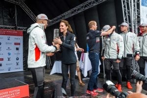 Duke & Duchess of Cambridge congratulate Land Rover BAR's win in Portsmouth Photo - Ricardo Pinto/ACEA 2016